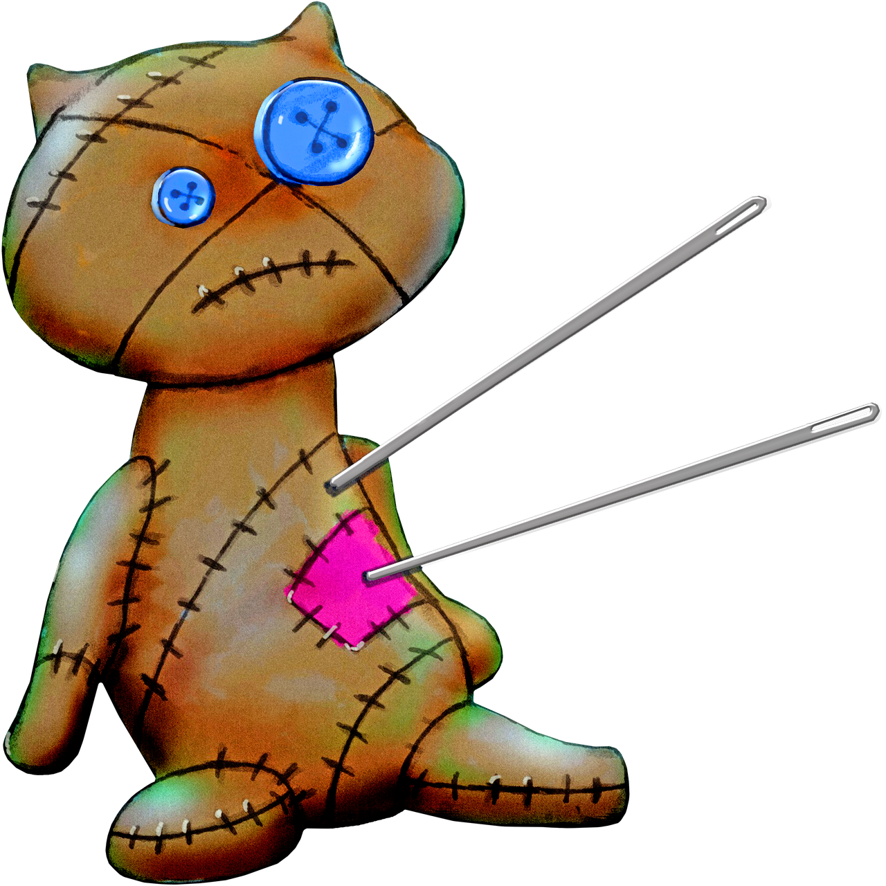 a close up of a stuffed animal with needles, deviantart, digital art, an alien robot naughty nurse, chucky style, 2007 blog, chibi