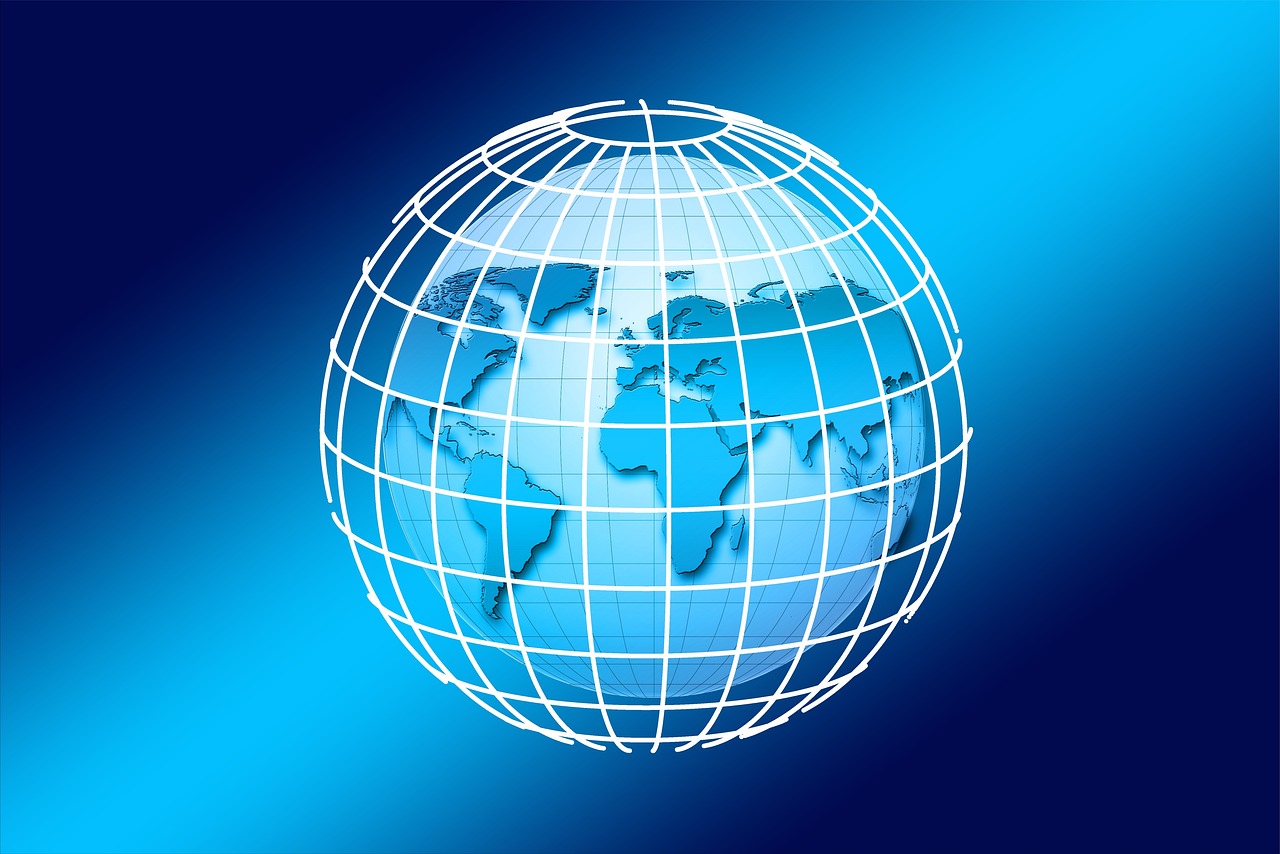 a close up of a globe on a blue background, a digital rendering, art deco, detailed vector, portlet photo, grid and web, marketing photo