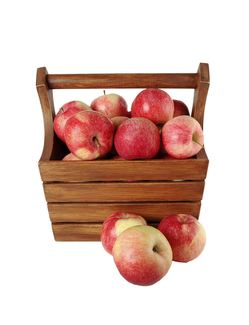 a wooden crate filled with lots of red apples, a digital rendering, the photo shows a large, miniature product photo, on black background, fully body photo