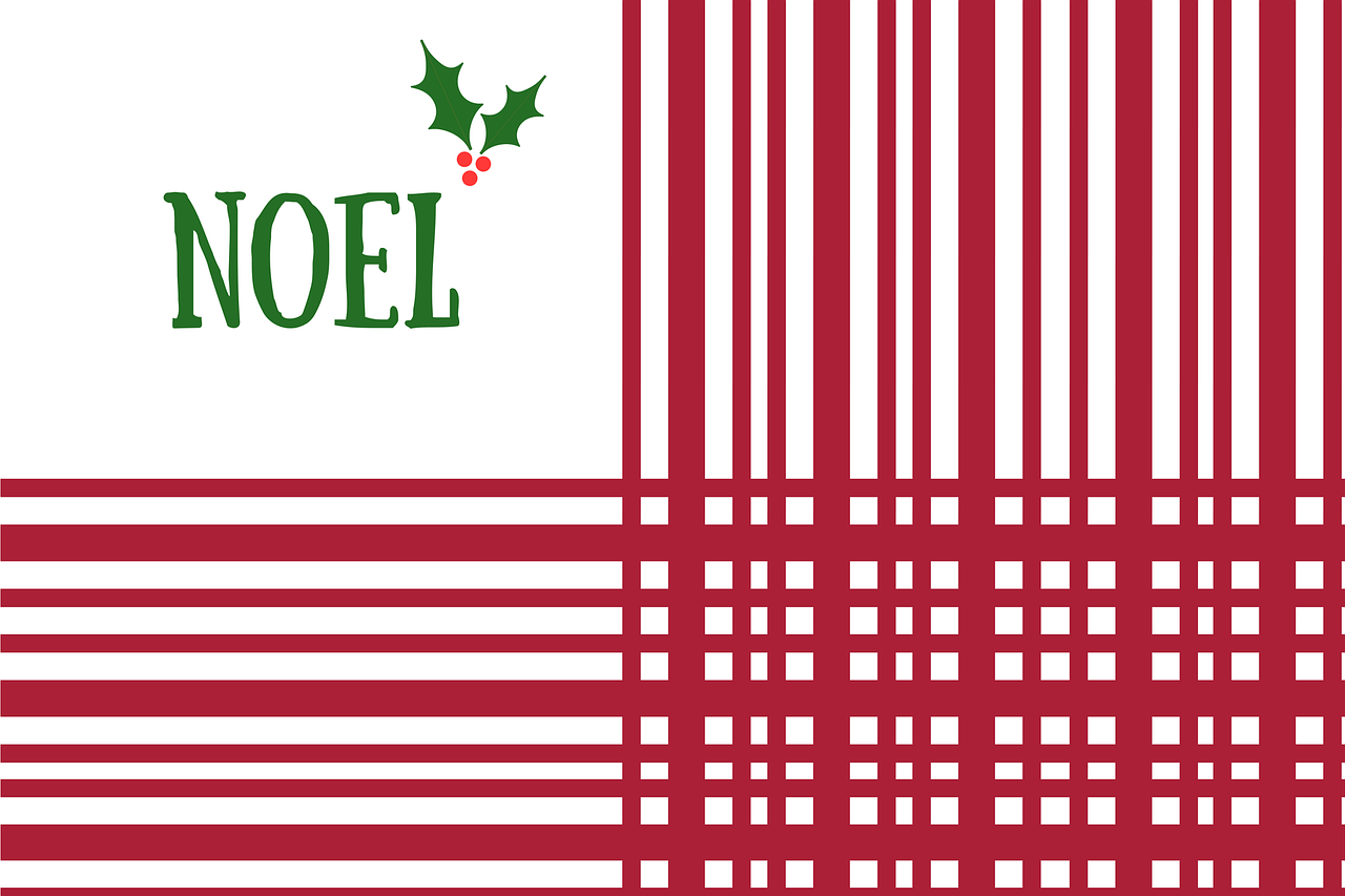 a red and white christmas card with the word noel on it, inspired by Ernest William Christmas, featured on pixabay, barcodes, tartan garment, logo without text, website banner