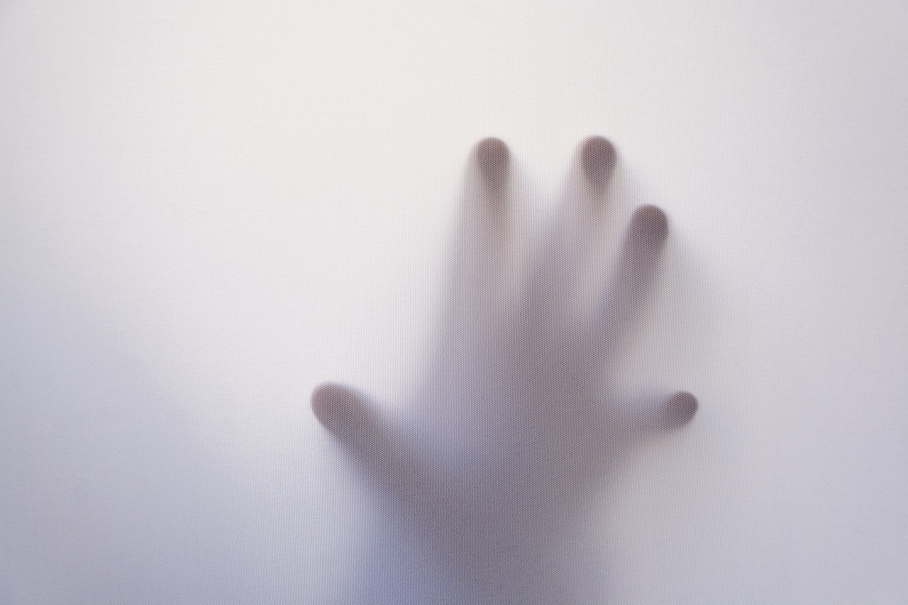 a close up of a person's hand behind a frosted glass, by Jan Rustem, flickr, fog. 3 d, floating ghost, istockphoto, soft shadow