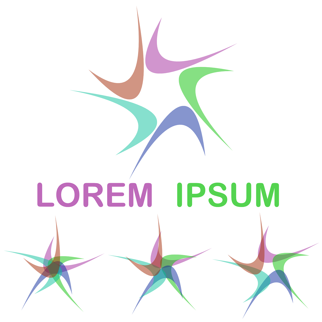 a group of colorful stars on a white background, abstract illusionism, rounded logo, lorem ipsum dolor sit amet, organic forms, on a pale background