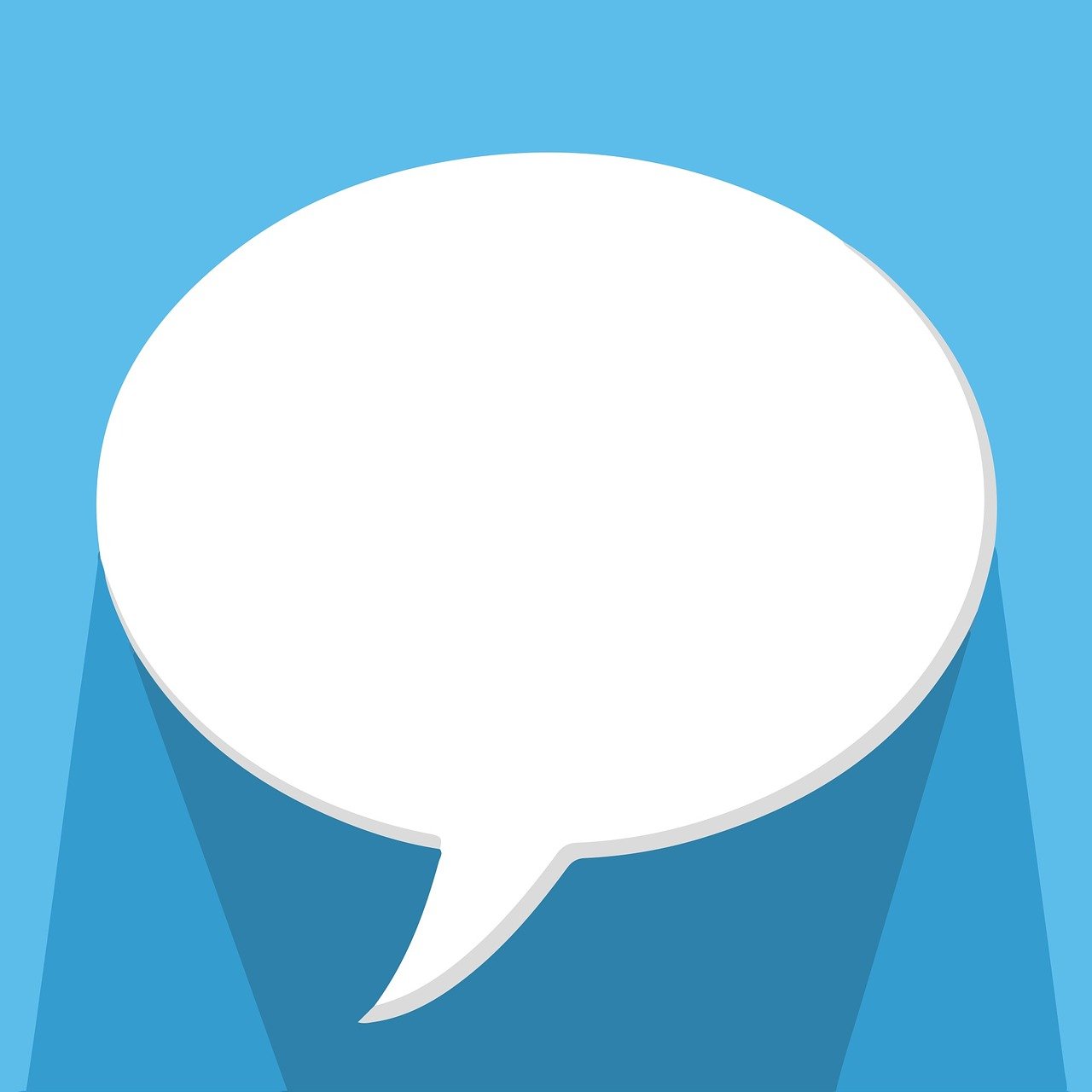 a white speech bubble on a blue background, a cartoon, flat 2 d design, clean photo