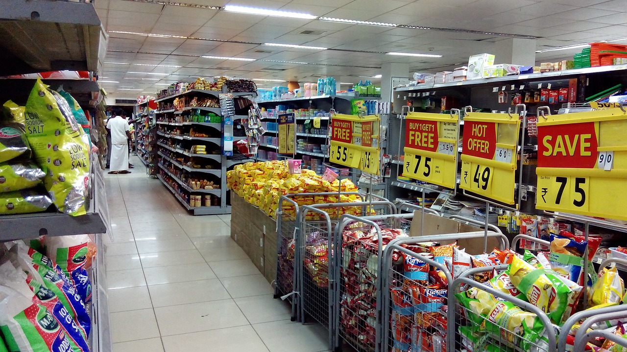 a grocery store filled with lots of items, pexels, regular sized, 2000s photo, 3 4 5 3 1, bright daylight indoor photo