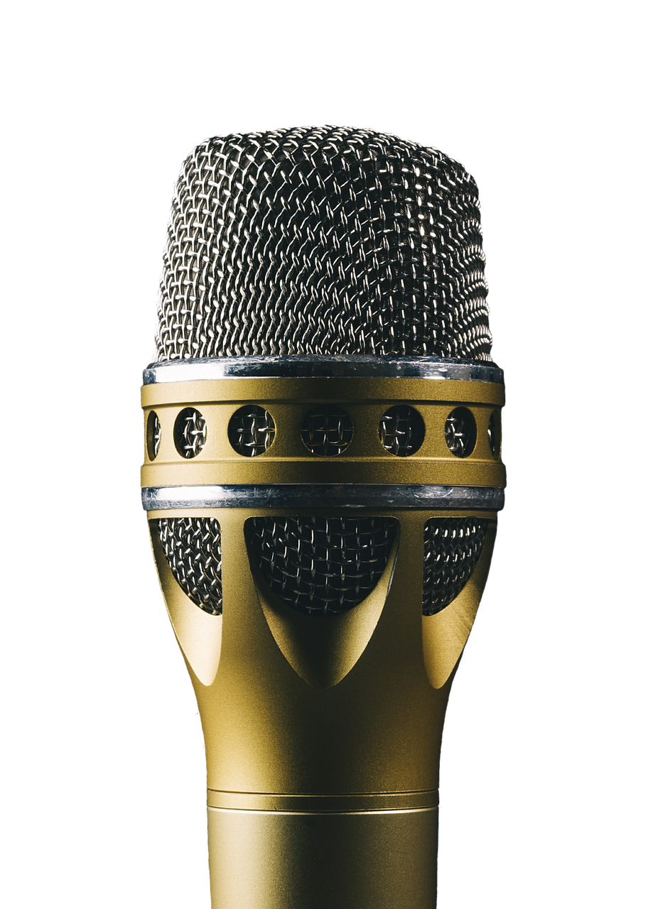 a close up of a microphone on a black background, a digital rendering, by Jens Søndergaard, shutterstock, art nouveau, bottom - view, accented in bright metallic gold, hasselblade shot, high detail product photo