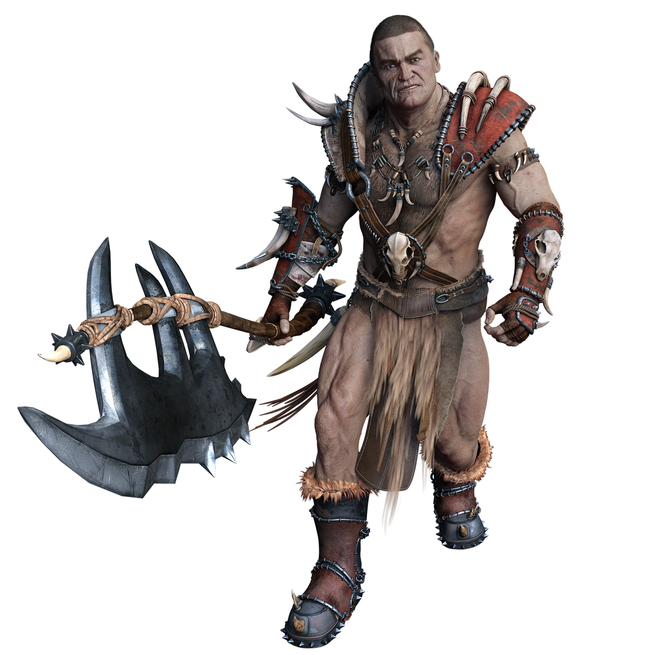 a close up of a person with an axe, concept art, 3 d render of a shaman, attractive beefy male with armor, orc themed, he has goat man legs