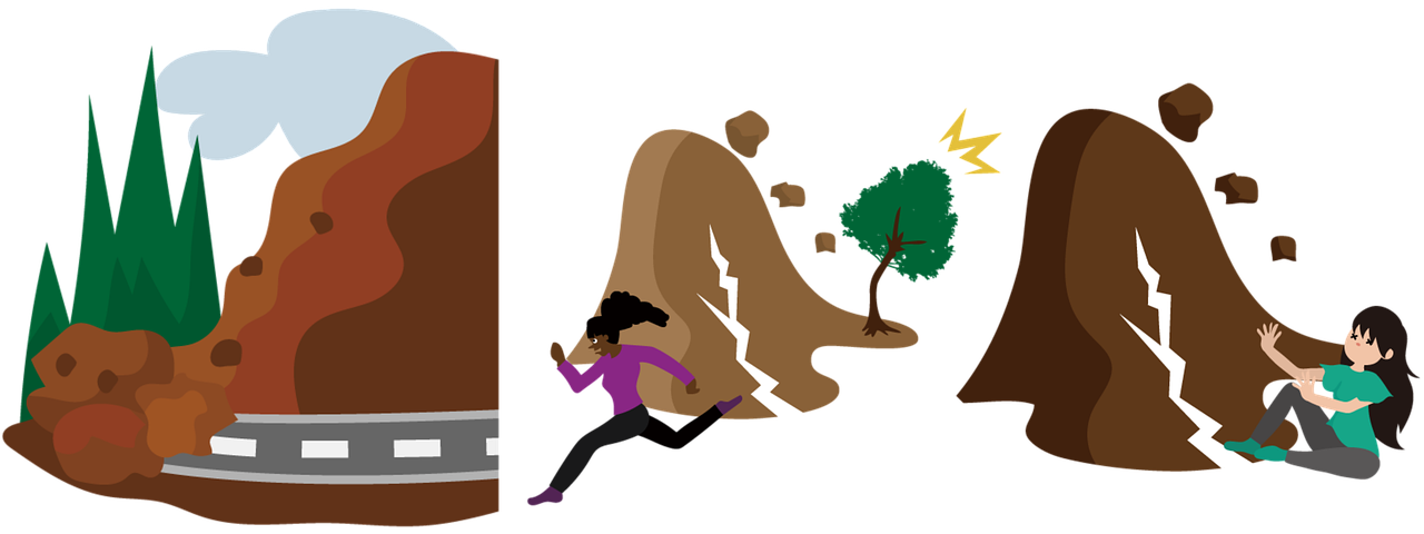 a couple of people climbing up the side of a mountain, inspired by Uragami Gyokudō, deviantart contest winner, conceptual art, lightening tree, ( brown skin ), ms paint drawing, people running in fear