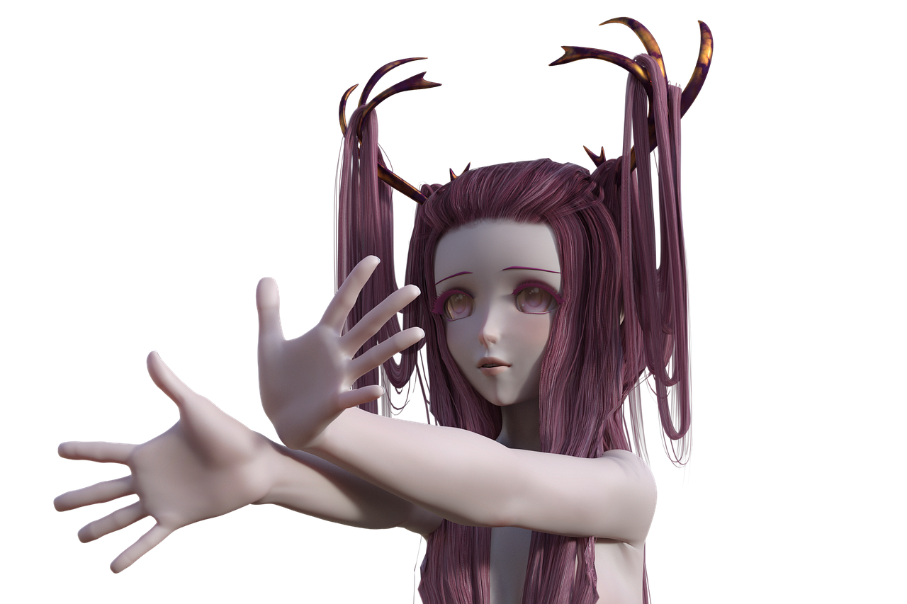 a close up of a person with long hair, a raytraced image, inspired by Ai-Mitsu, zbrush central contest winner, beautiful pink little alien girl, hand gesture, dark goddess with six arms, pale young ghost girl