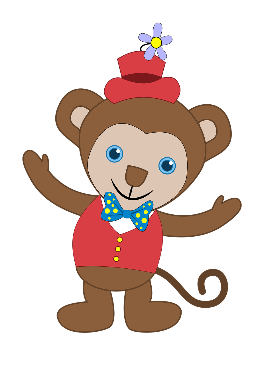 a cartoon monkey with a top hat and bow tie, a digital rendering, inspired by George Barker, red and blue color theme, busytown, nighttime!!, super conducters