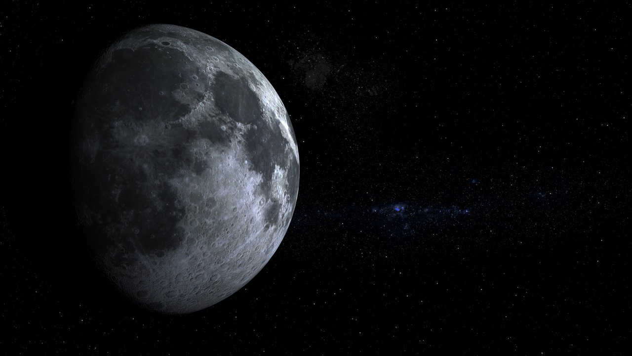 a close up of a moon with a star in the background, an illustration of, space art, nasa photo, 3d cg, space photo