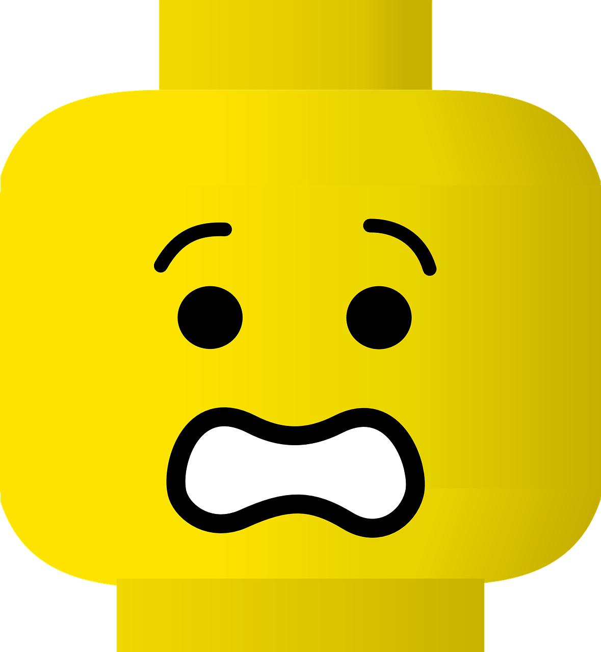 a yellow lego head with a frown on it's face, a picture, inspired by Leo Leuppi, pixabay, black and yellow colors, no gradients, video, drawn in microsoft paint