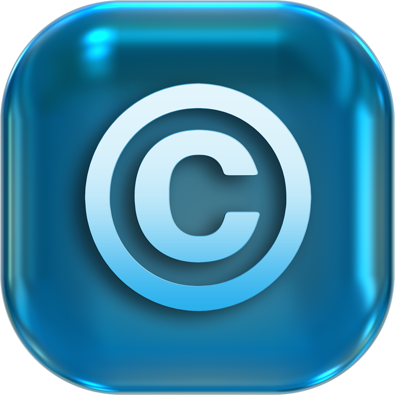 a blue button with a copyright symbol on it, a digital rendering, by Tom Carapic, computer art, content!!!, glass cover, link, paid artwork