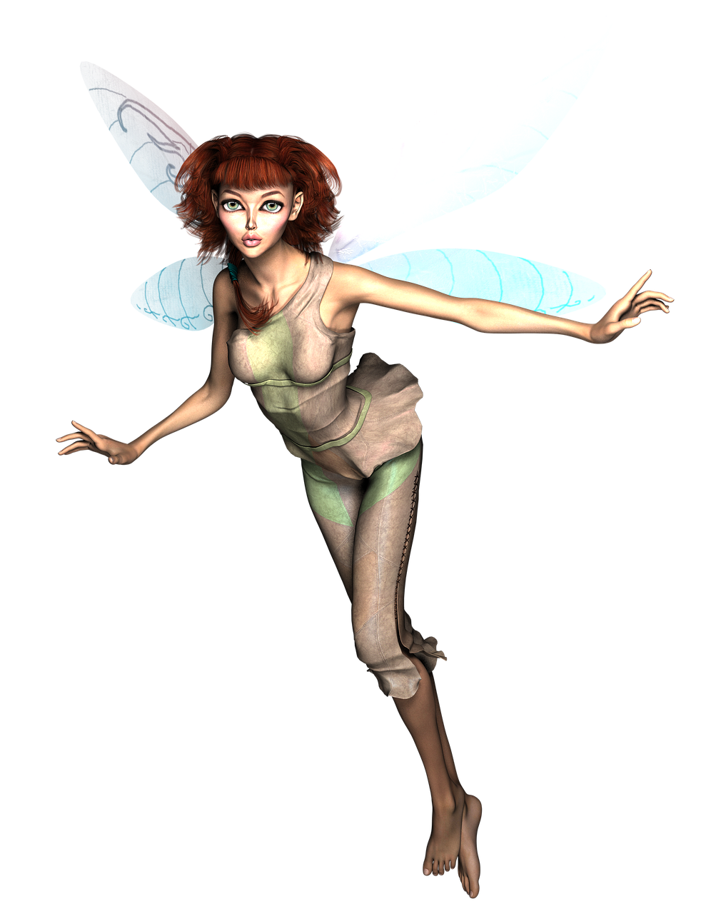 a woman dressed as a fairy flying through the air, a raytraced image, inspired by Alison Kinnaird, zbrush central contest winner, leeloo, full body view, has a very realistic look to it, fae teenage girl