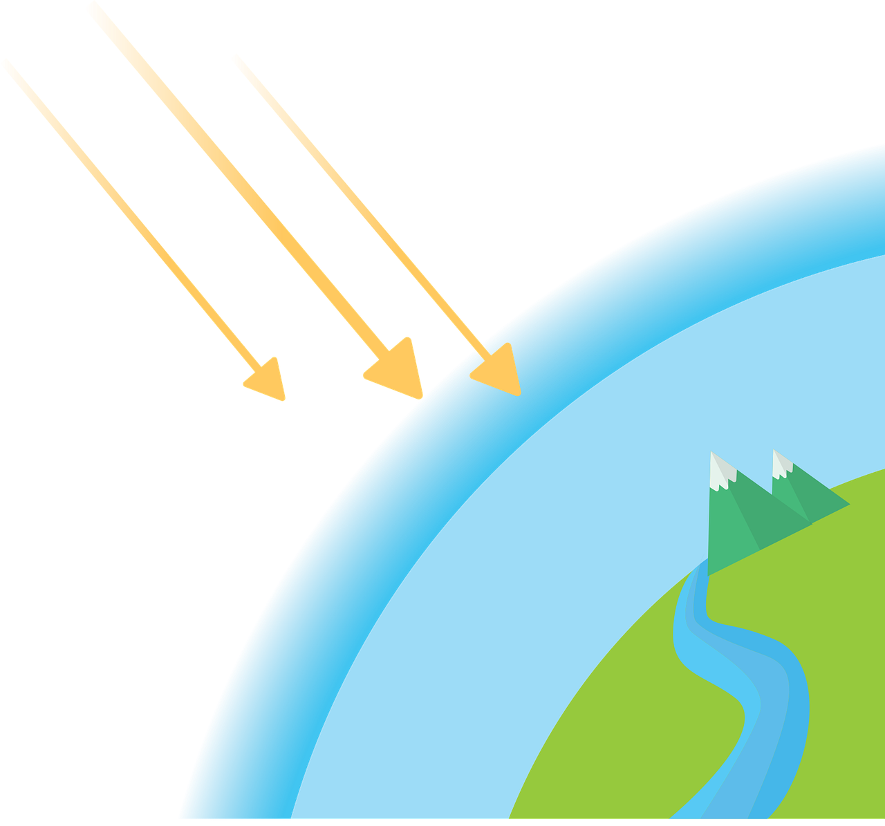 a picture of the earth with a rainbow in the background, an illustration of, hot air refraction, wikihow illustration, flat image, river delta