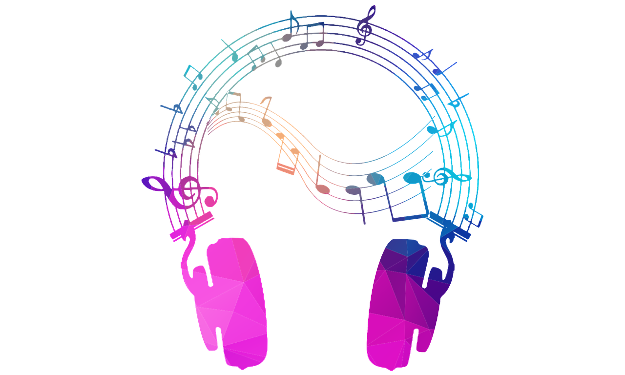 a pair of headphones with music notes coming out of them, pixabay, conceptual art, purple and pink and blue neons, avatar image, 😃😀😄☺🙃😉😗, colorful picture