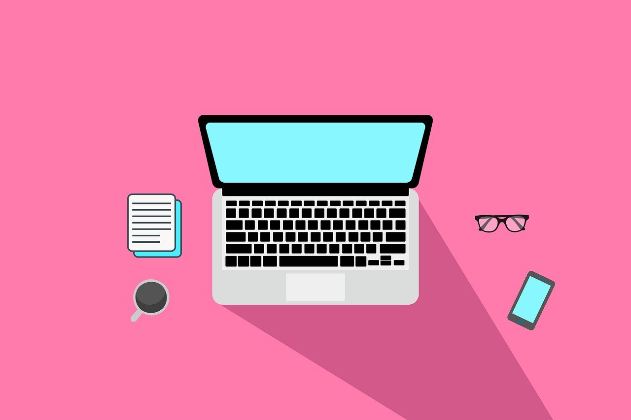 a laptop computer sitting on top of a desk, by Carey Morris, trending on pixabay, computer art, pink background, knolling, professional vector graphic, very detailed and high quality