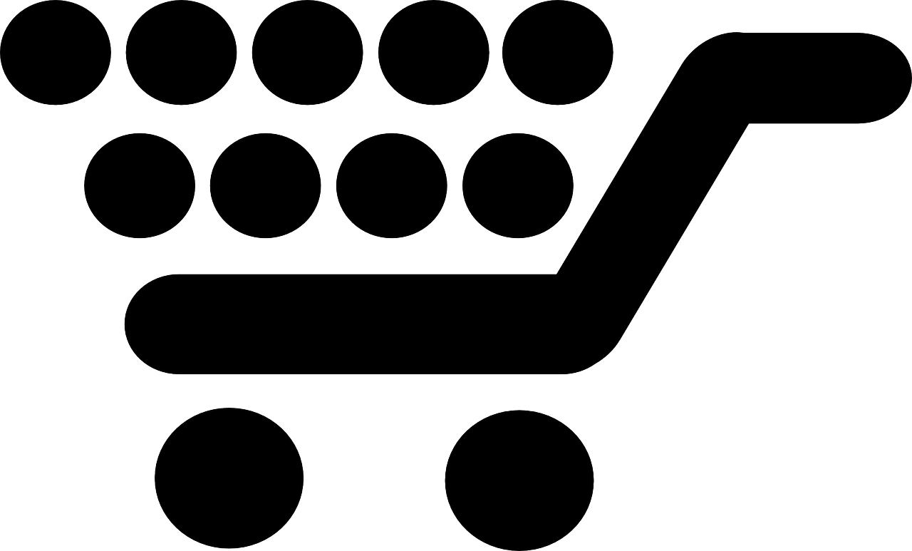 a black and white image of a shopping cart, trending on pixabay, ascii art, polka dot, minimalist logo vector art, [ bubbles, computer generated