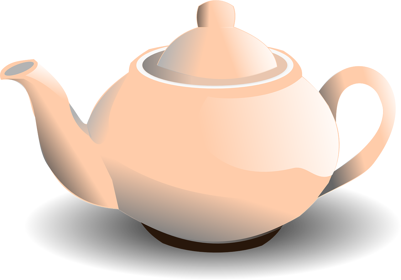 a white teapot sitting on top of a black plate, a digital rendering, pixabay, mingei, peach, harry volk clip art style, tan, semi-transparent