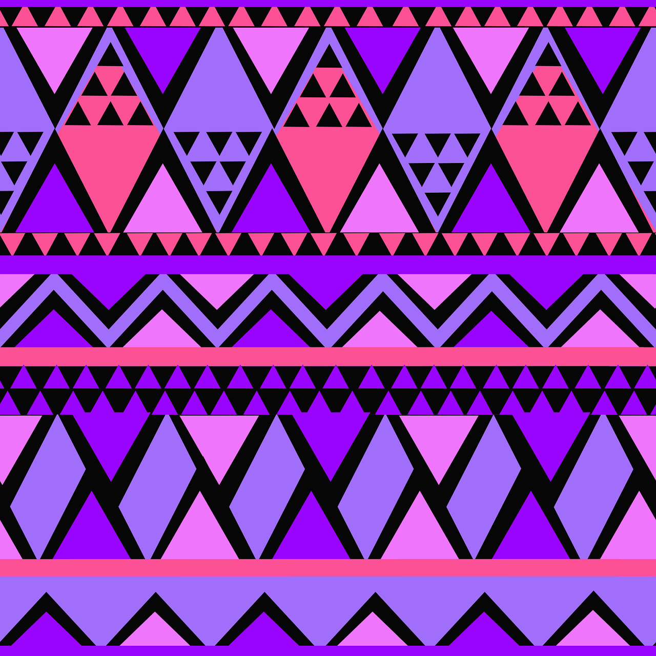 a pattern with pink, purple, and black triangles, vector art, tumblr, tribal clothing, purple colour scheme, with fluo colored details, drawn in microsoft paint