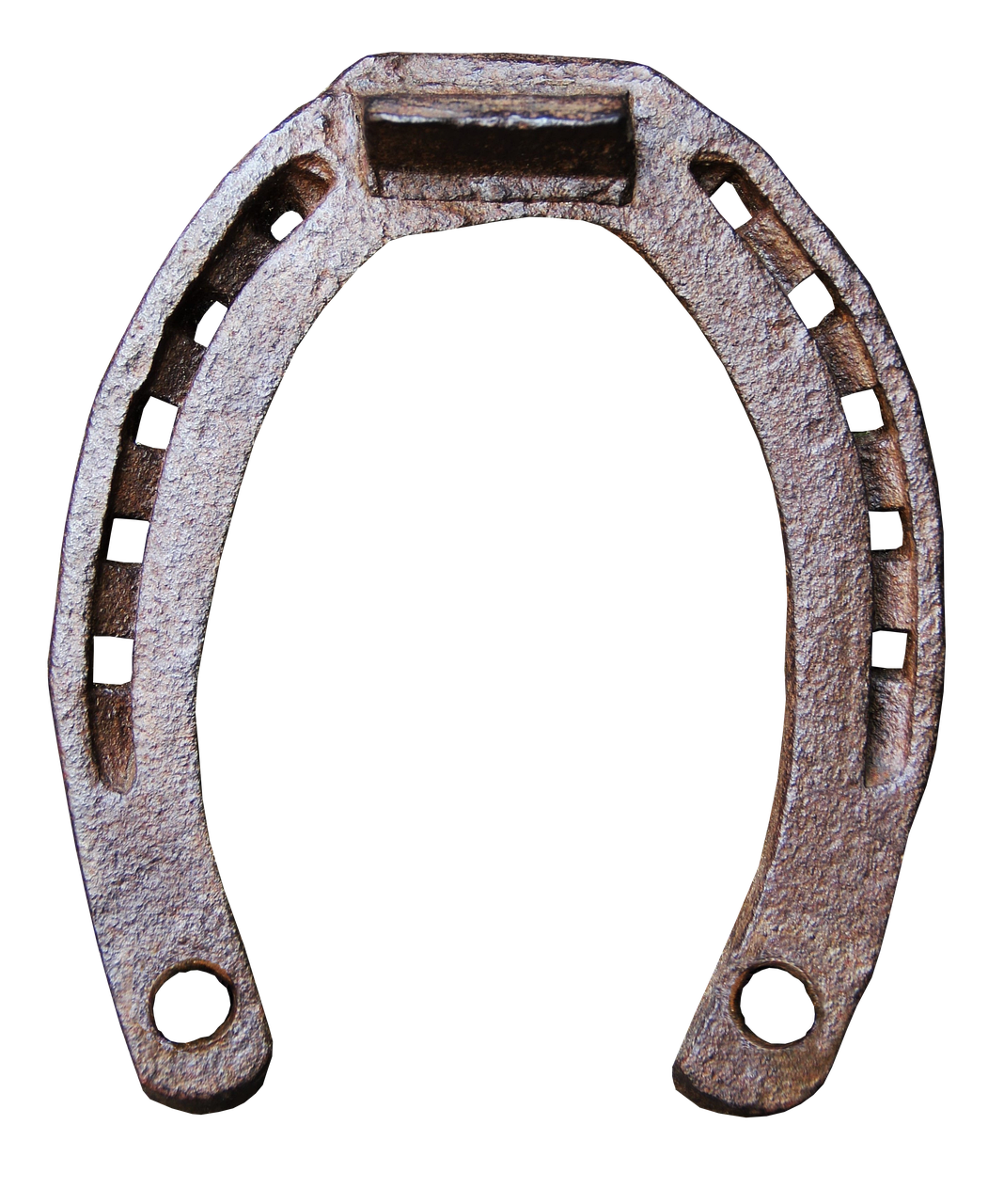 a close up of a horseshoe on a black background, inspired by Masamitsu Ōta, rusty components, anatomically correct equine, 3/4 view from below, -h 1024