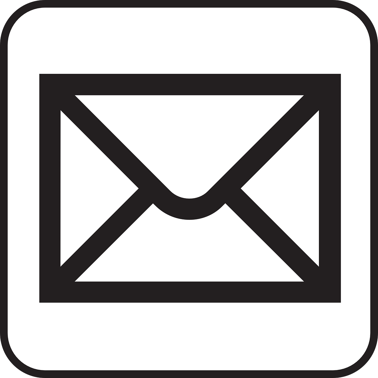 a black and white picture of an envelope, pixabay, computer art, rounded logo, taken in the late 2000s, clean and simple design, thick squares and large arrows