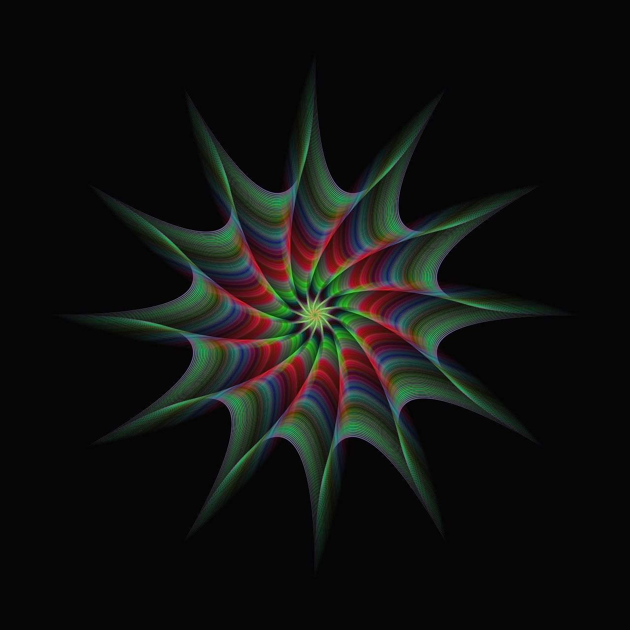 a computer generated image of a starburst, abstract illusionism, colorful dark vector, round conch fractal horns, in simple background, sharp focus vector centered