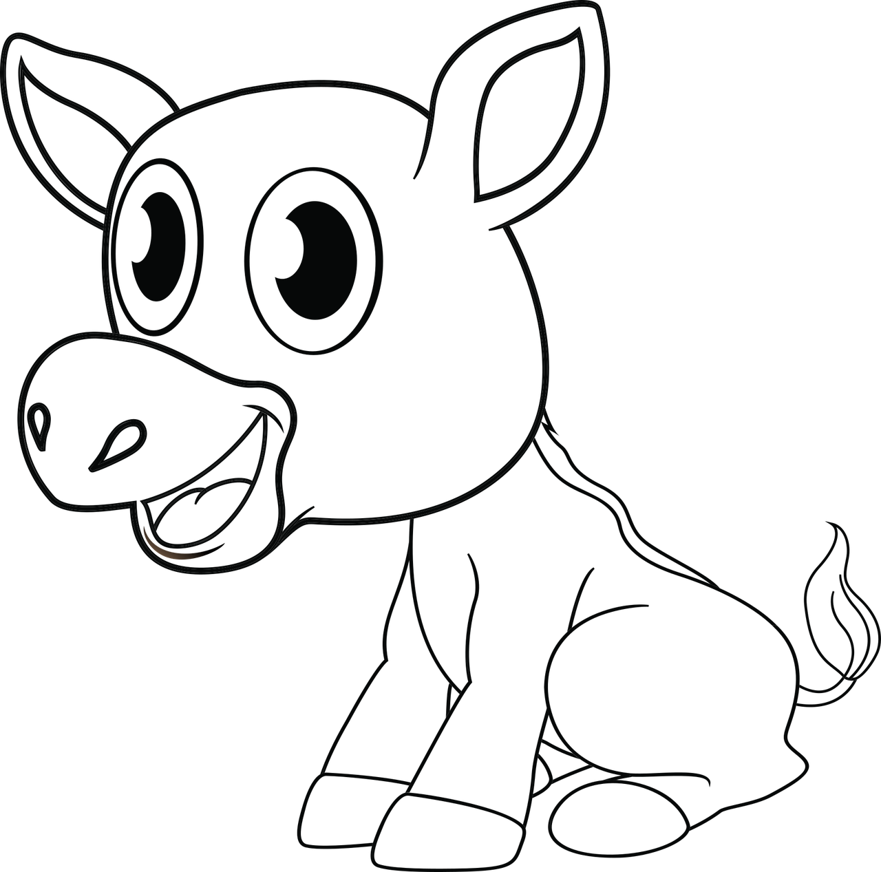 a drawing of a pig on a black background, lineart, tumblr, conceptual art, 3 d littlest pet shop horse, outline glow lens flare, widescreen shot, !subtle smiling!
