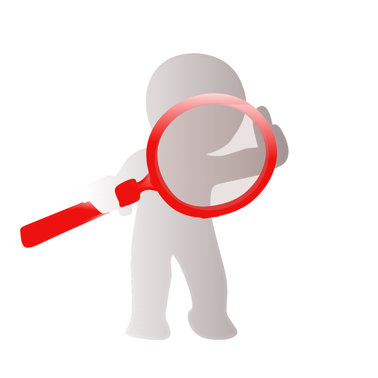 a person holding a magnifying glass with a red handle, a raytraced image, by Taiyō Matsumoto, pixabay, conceptual art, spoon slim figure, white outline, nighttime, 1 figure only