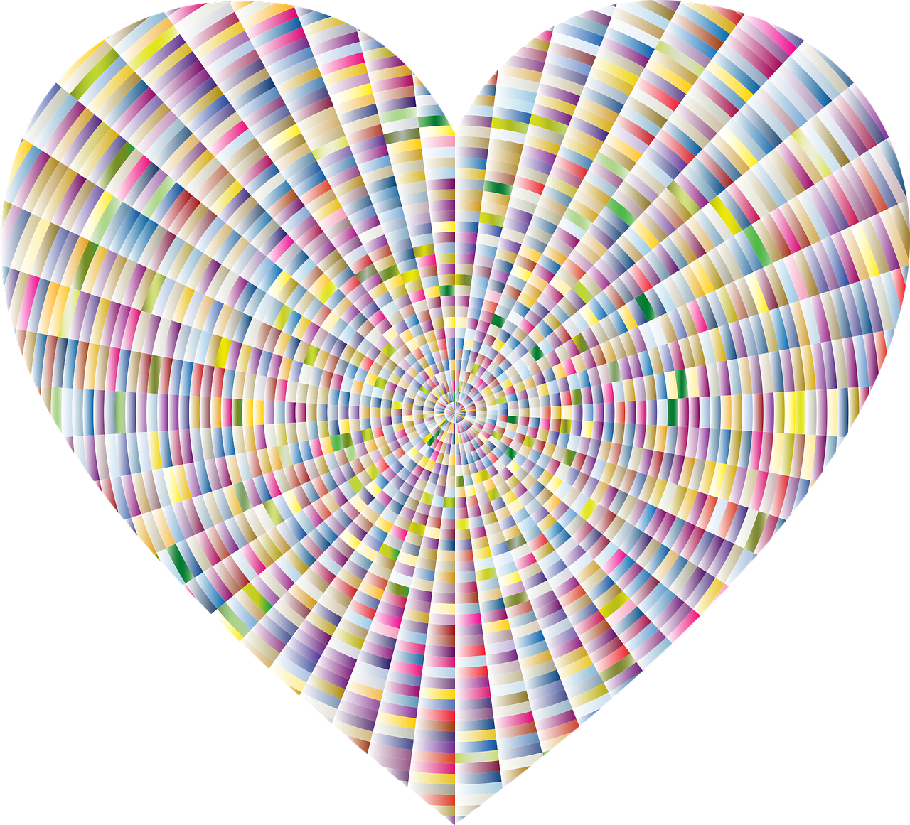 a multicolored heart on a black background, a mosaic, abstract illusionism, radial, sana takeda, dynamic!!, vibration