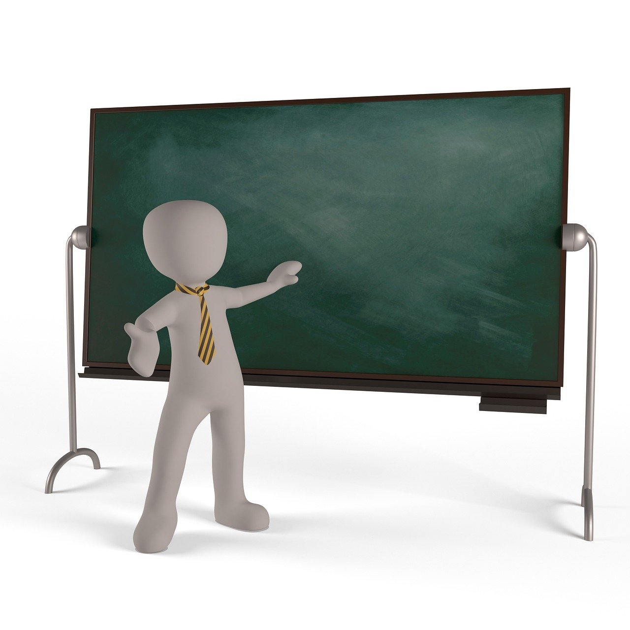 a 3d man standing in front of a blackboard, a picture, clipart, detailed character, 1 figure only, animated still