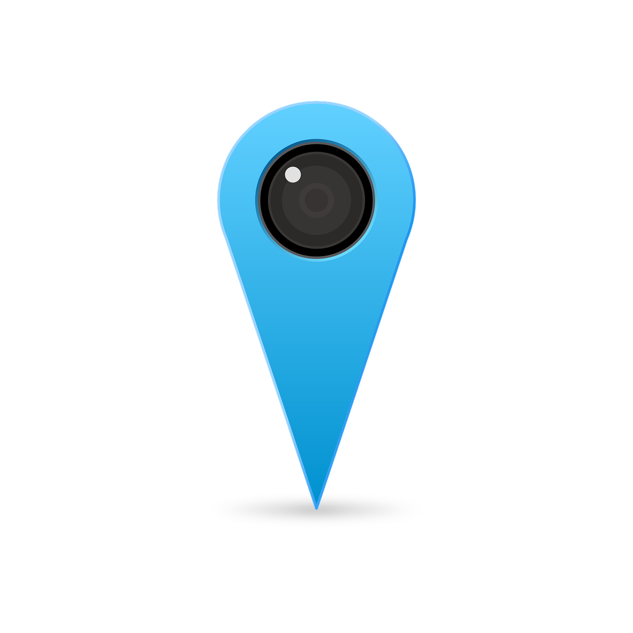 a blue pin with a camera on it, tachisme, location of a dark old house, vectorized, on black background, hidden camera photo