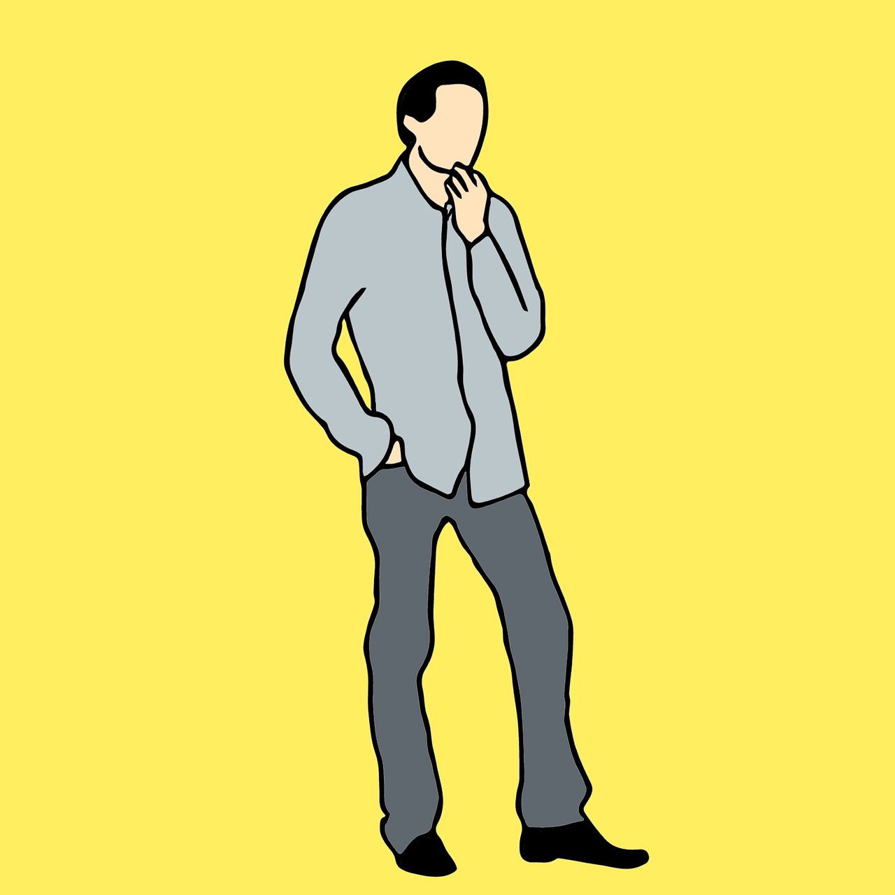 a man standing and talking on a cell phone, figuration libre, thinking pose, yellow, photoillustration, illustration]