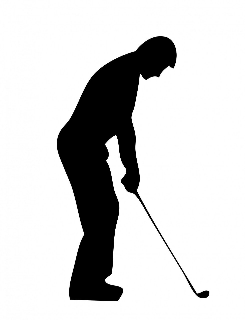 a silhouette of a man holding a golf club, vector art, trending on pixabay, figuration libre, bent over posture, фото девушка курит, promo shot, off - putting