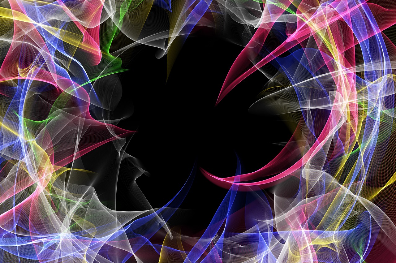 a close up of a colorful swirl on a black background, digital art, fractal frame, transparent backround, soft lines, black color background