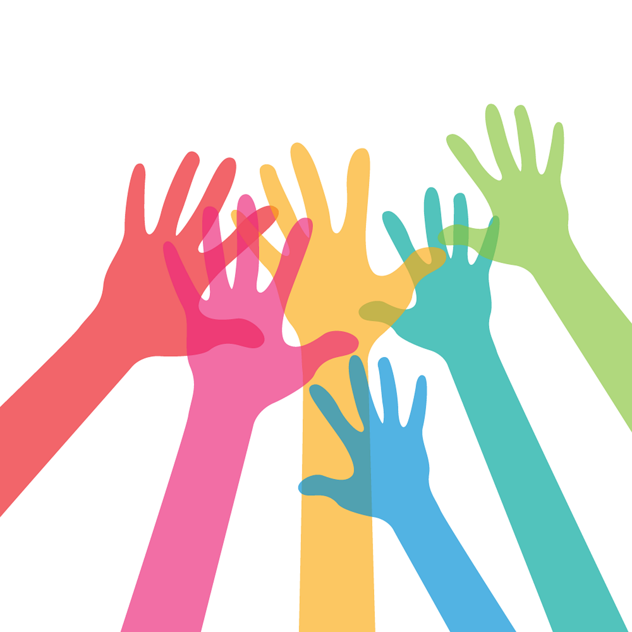 a group of multicolored hands reaching for each other, shutterstock, conceptual art, flat illustration, hands up, highkey, animation