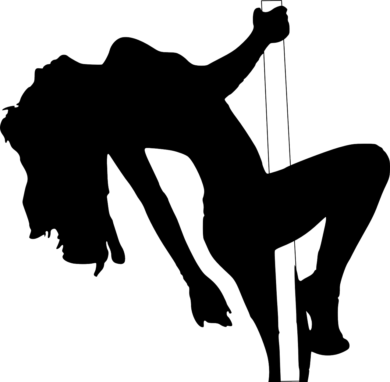 a silhouette of a woman sitting on a pole, lineart, inspired by Frank Miller, trending on pixabay, figuration libre, nightclub dancing inspired, ( ( dithered ) ), 2 0 0 0's photo, silhouette :7