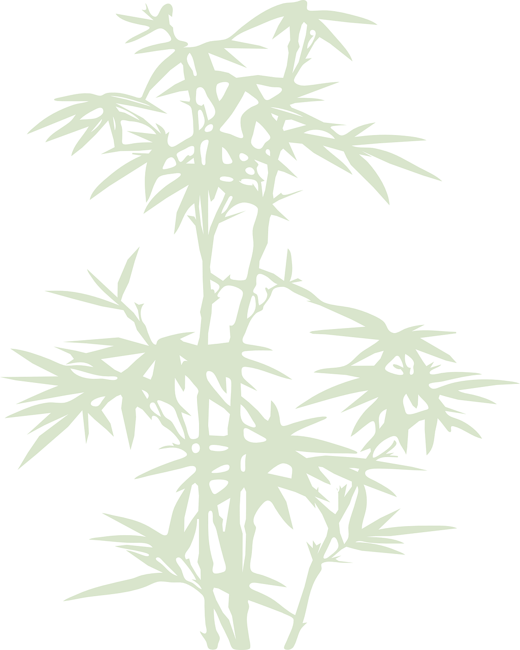 a plant with green leaves on a black background, a digital rendering, inspired by Shūbun Tenshō, sōsaku hanga, bamboo wood, vectorized, full length photo, stencil