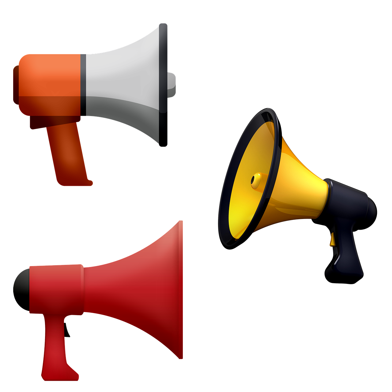 a bunch of different colored megaphones on a black background, a screenshot, by Andrei Kolkoutine, clipart icon, three, politicians, spritesheet