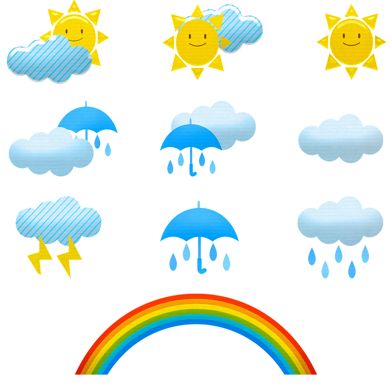 a bunch of different weather icons on a black background, concept art, by Nishida Shun'ei, pixabay, process art, rays of sunshine, child, .eps, realistic scene