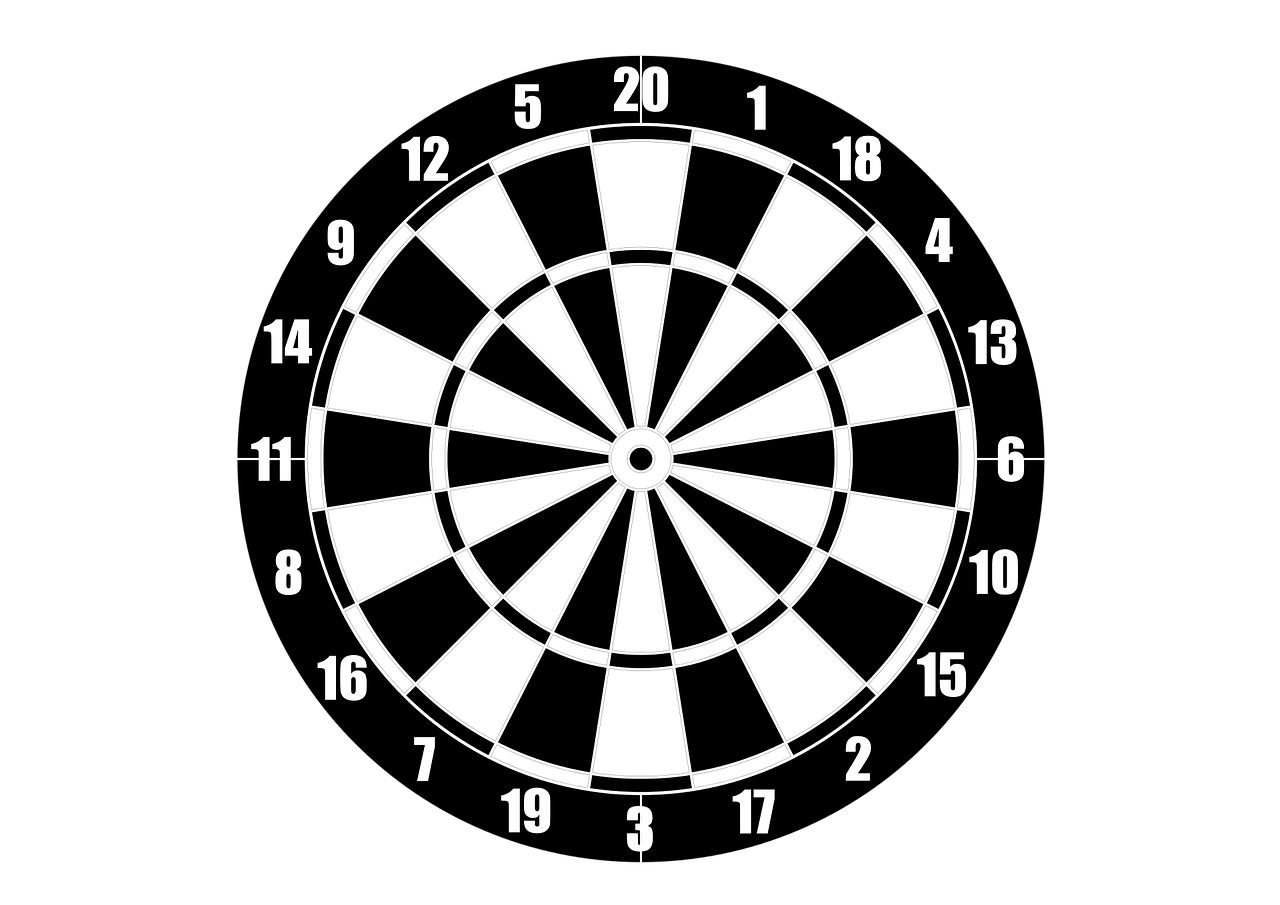 a black and white image of a dart board, vector art, white on black, real photo, very accurate photo, thick squares and large arrows