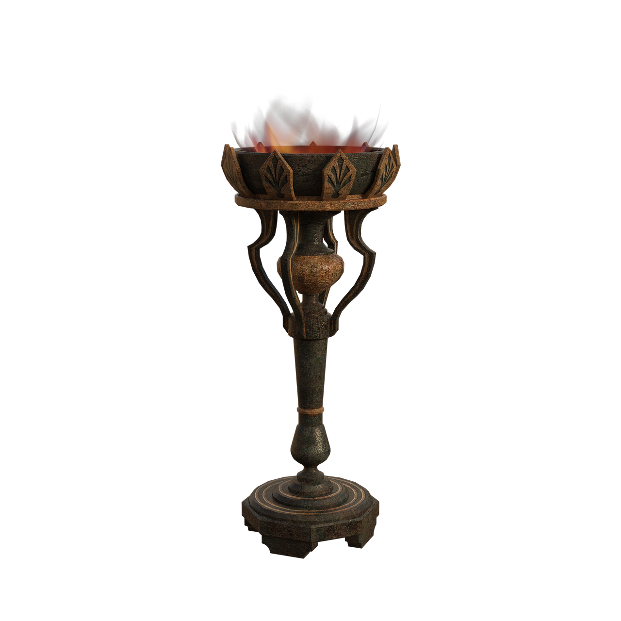 a close up of a metal object on a black background, inspired by Sándor Bihari, trending on polycount, hurufiyya, warm fireplace, overturned ornate chalice, full - view, burning down