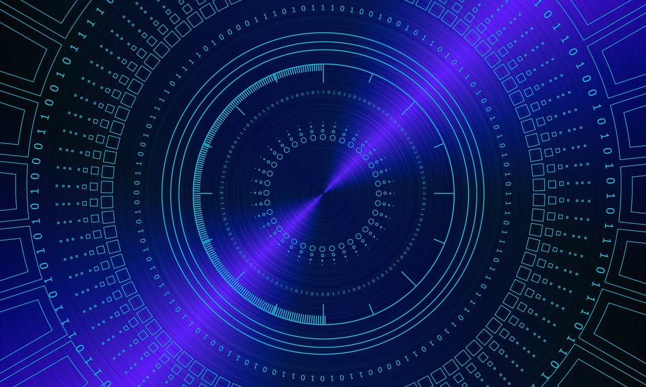a close up of a clock surrounded by numbers, a computer rendering, shutterstock, digital art, blue circular hologram, dark purple background, vector background, all dark blue metal