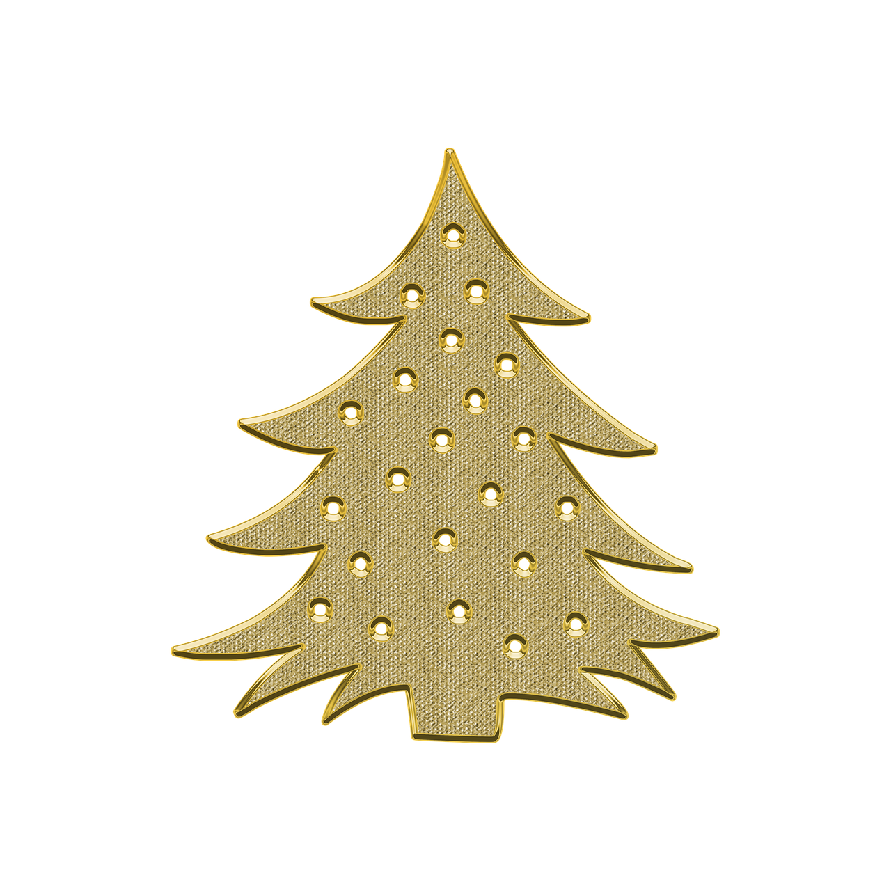 a gold christmas tree on a black background, a stipple, silicone patch design, high detail product photo, 3 d model, pierced