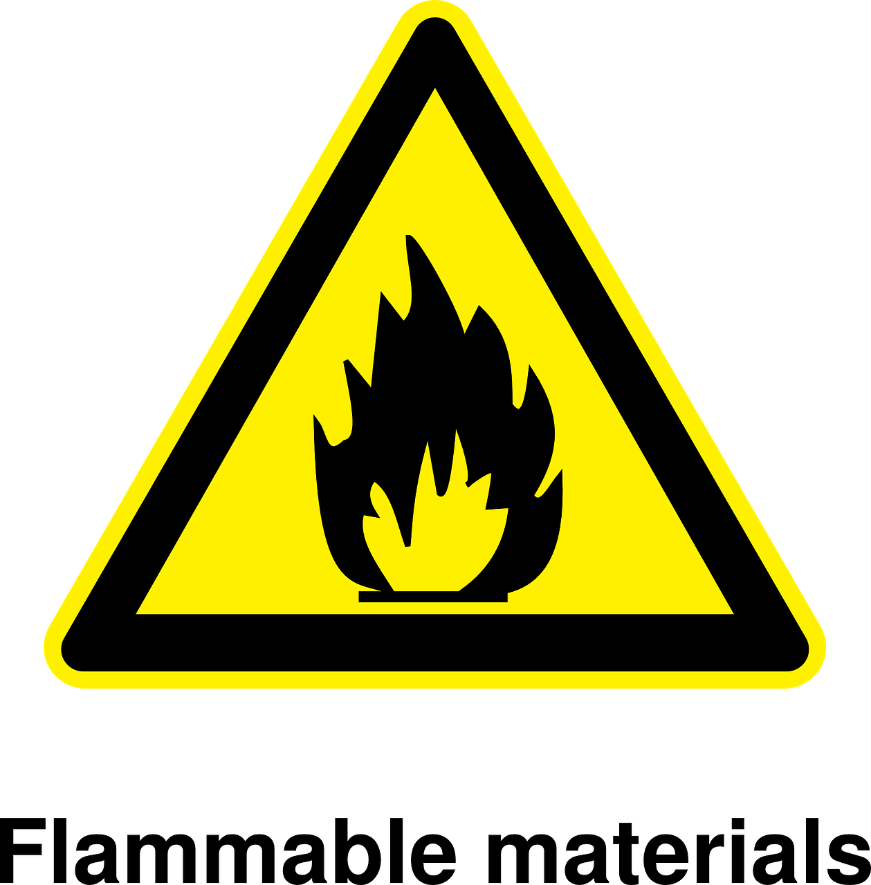 a yellow and black sign that says flamma flamma flamma flamma flamma flamma flamma, synthetic materials, warning, on a black background, iso: 400
