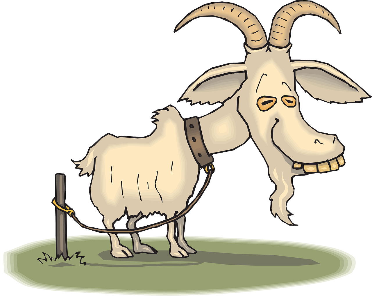 a goat that is standing next to a fence, an illustration of, by Karel Štěch, pixabay, mingei, very humorous illustration, sickle, ivory, full device