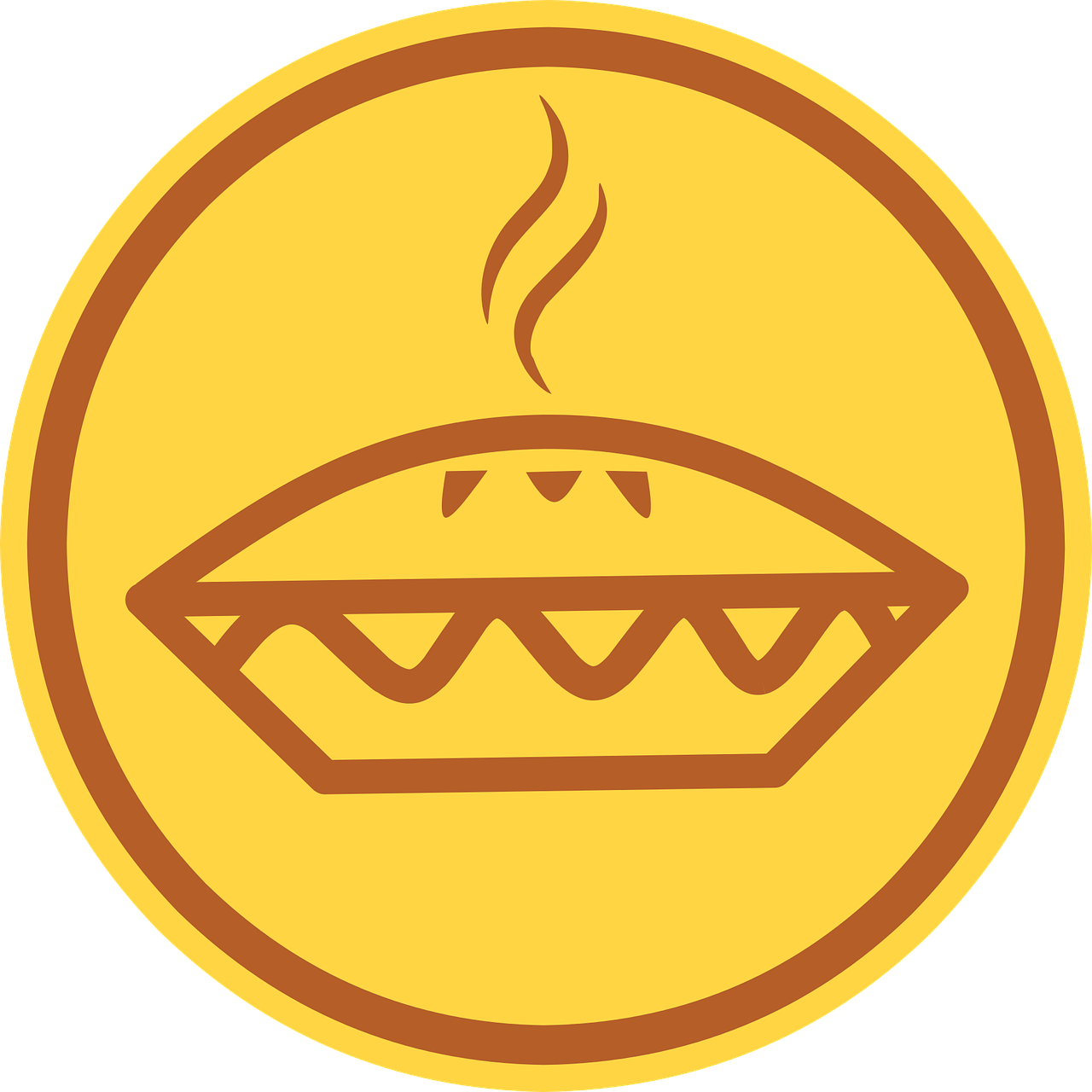 a pie with steam rising out of it, inspired by Slava Raškaj, reddit, hurufiyya, patch logo, egyptian, coin, 2263539546]