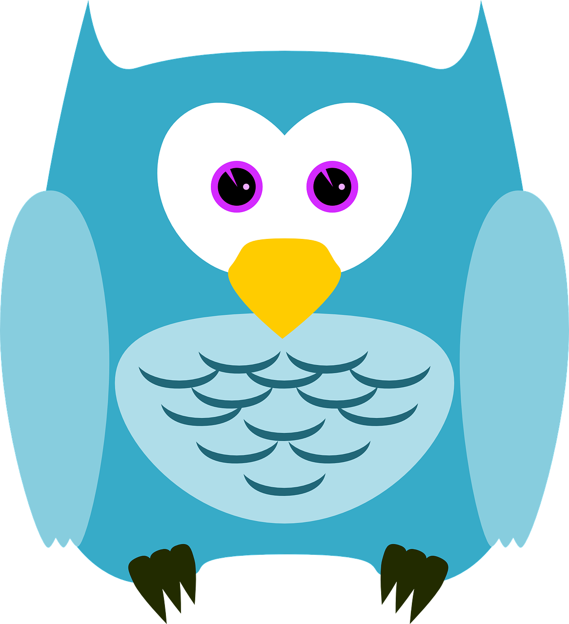 a blue and white owl with big eyes, vector art, by Max Buri, mingei, a brightly colored, large black eyes!!!, high definition screenshot, black and cyan color scheme