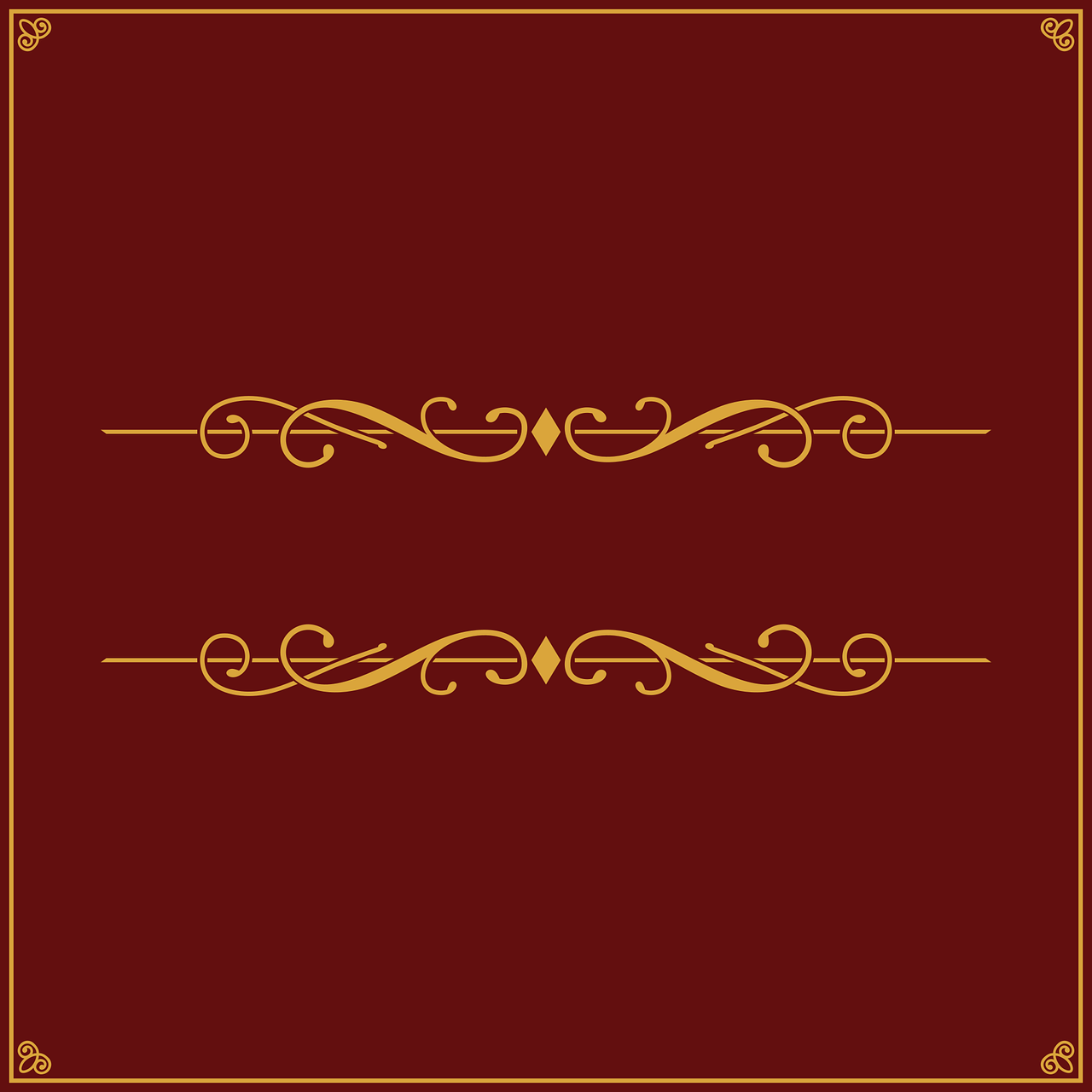 a decorative gold frame on a red background, an album cover, line vector art, ornate borders, fine simple delicate structure, book cover illustration