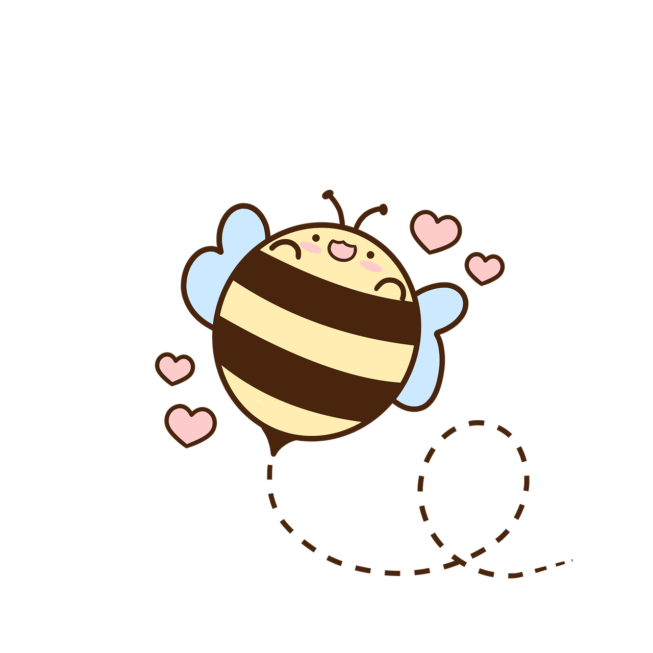 a bee flying through the air with hearts around it, inspired by Nyuju Stumpy Brown, deviantart, mingei, black background!!!!!, vector, portfolio illustration, so cute