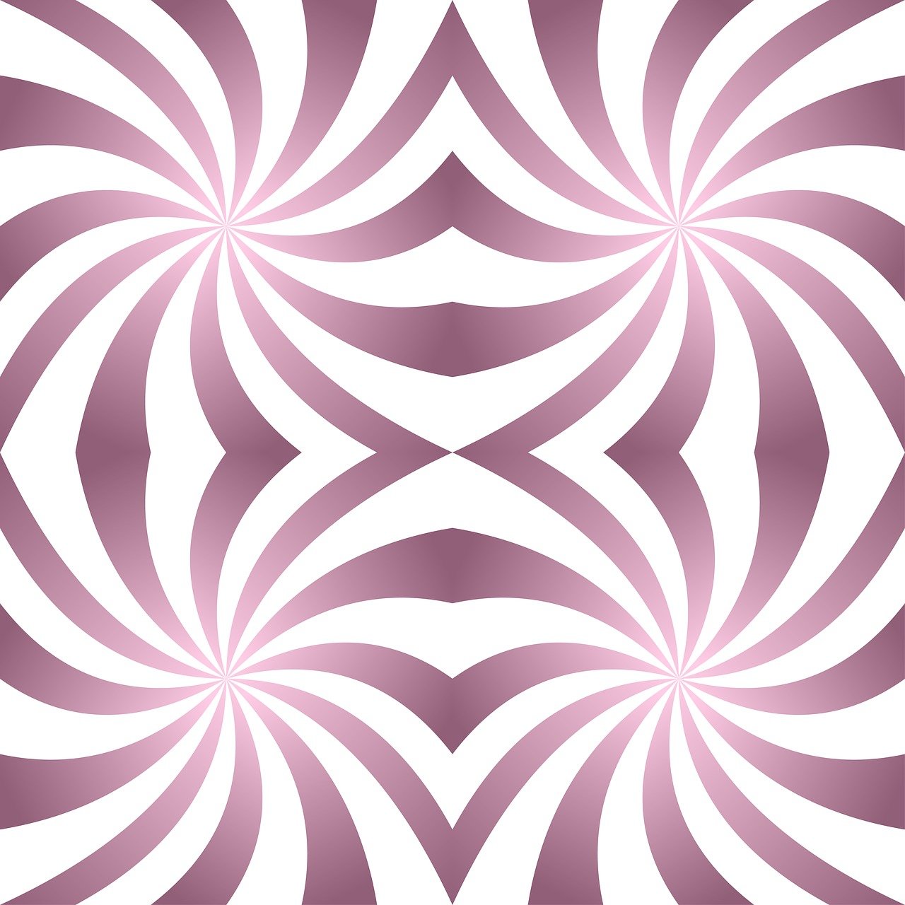 a pattern of pink and white swirls on a white background, inspired by Bridget Riley, pixabay, abstract illusionism, symmetrical tarot illustration, twisted rays, mauve background, symmetry illustration
